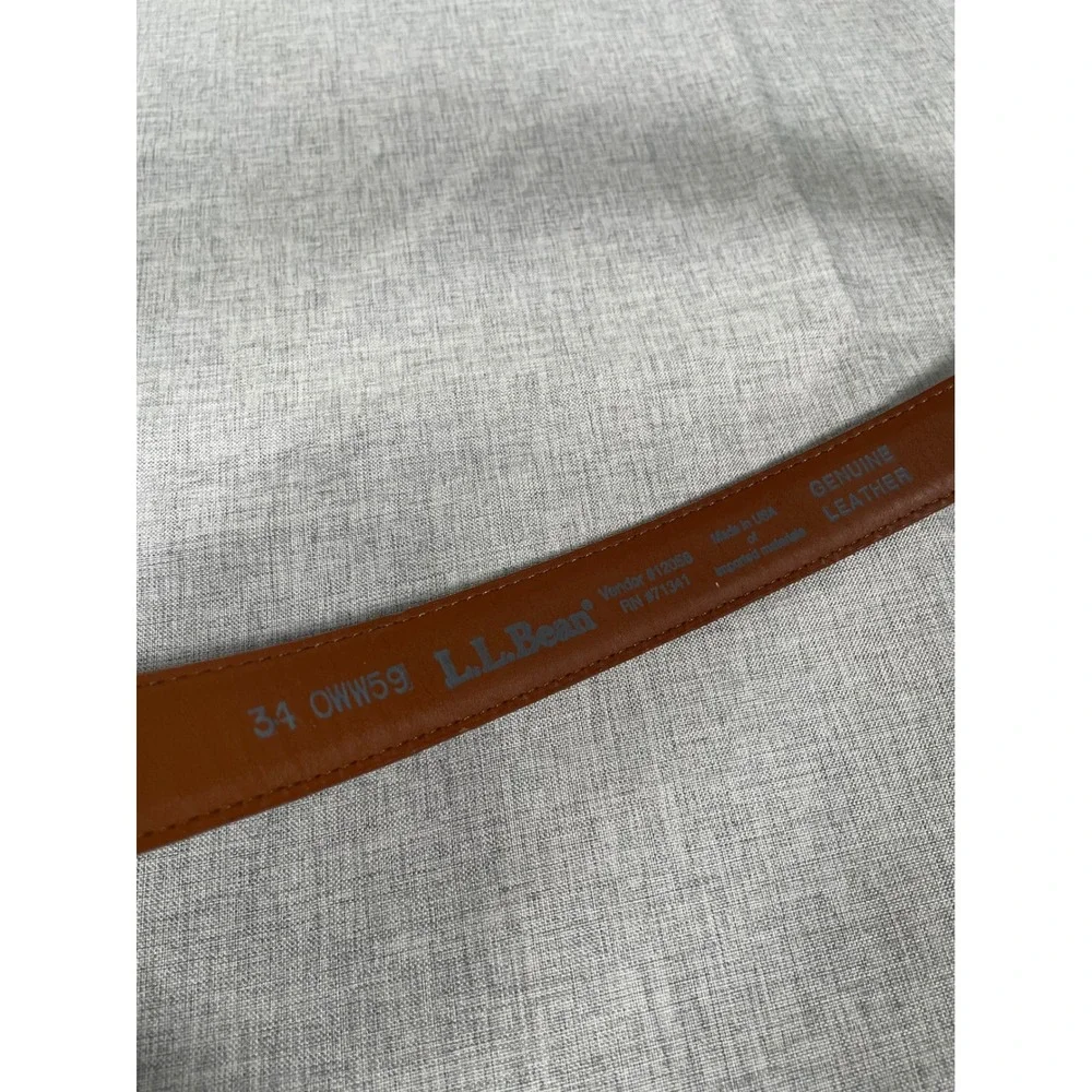 LL Bean Mens 34 Brown Genuine Leather Belt Brass Buckle Made in USA 0WW59